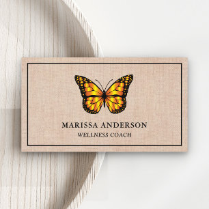 Tarjeta De Visita Burlap Elegante Naranja Monarca