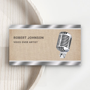 Tarjeta De Visita Burlap Metallic Microphone Voice Over Artist