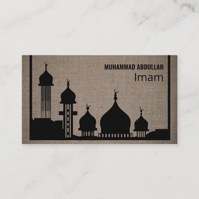 Tarjeta De Visita Burlap Mosque Silhouette, islámico, religioso (Anverso)