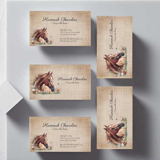 Tarjeta De Visita burlap rústico, ecuestre de flores silvestres de c (Subido por el creador)