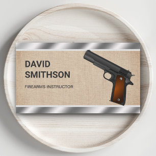Tarjeta De Visita Burlap Steel Pistol Gun Shop Gunsmith Fusiles