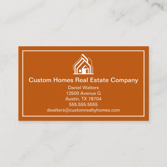 Tarjeta De Visita Burnt Orange Real Estate Company House (Anverso)