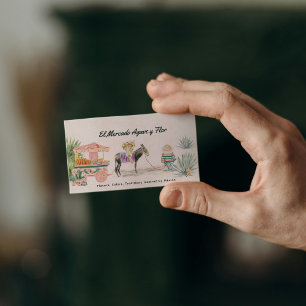 Tarjeta De Visita Burro y Mercado Caprichosos a la Acuarela   QR Div