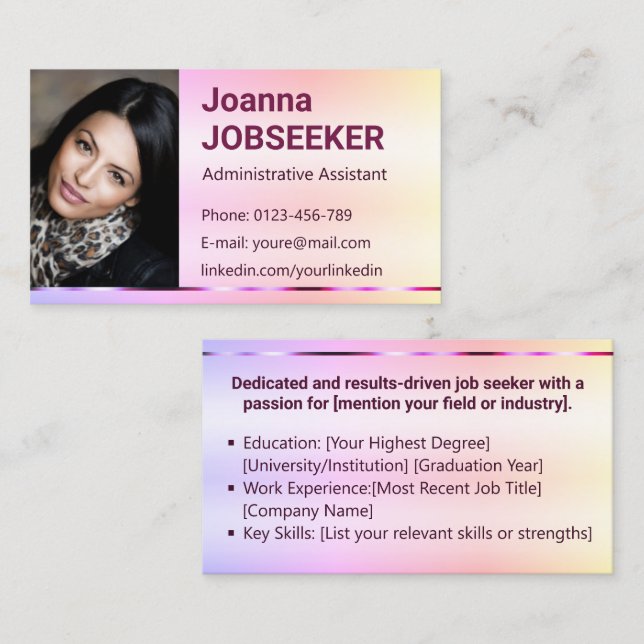 Tarjeta De Visita Buscador de empleo clásico Rainbow Ombre elegante  (Anverso / Reverso)