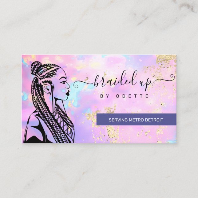 Tarjeta De Visita Busin Opal Holográfico de Hair Braider Stylist (Anverso)