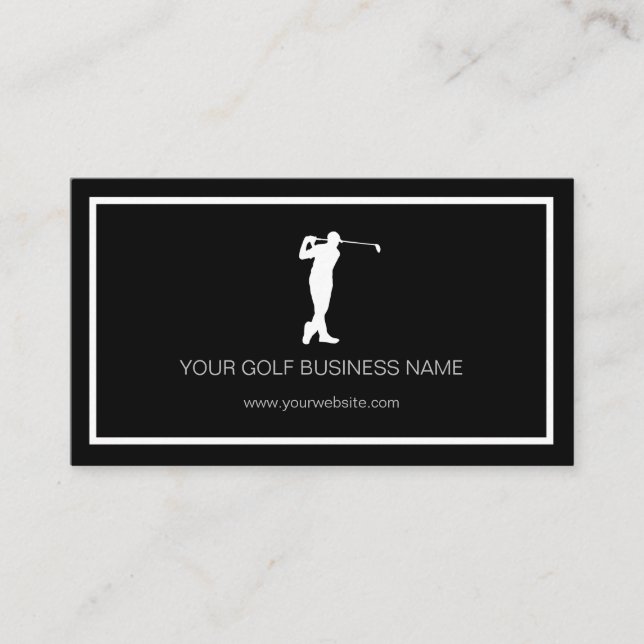 Tarjeta De Visita Busina de golf profesional negro y personalizada (Anverso)