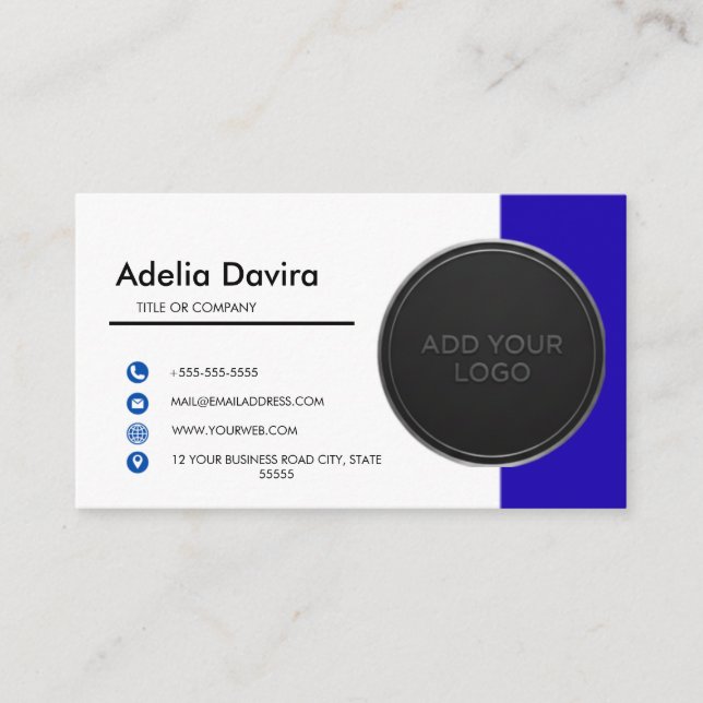 Tarjeta De Visita Business Card  Blue with Simple Logo and Text  (Anverso)