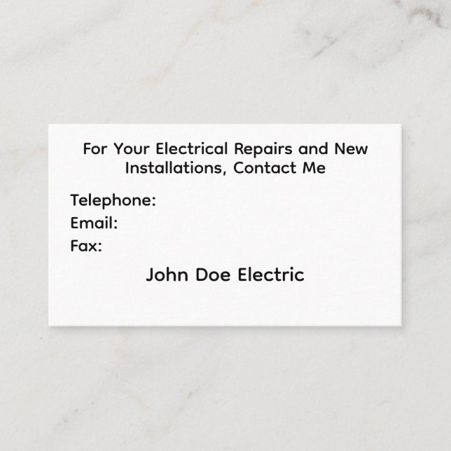 Tarjeta De Visita Business Card for Electricians (Anverso)