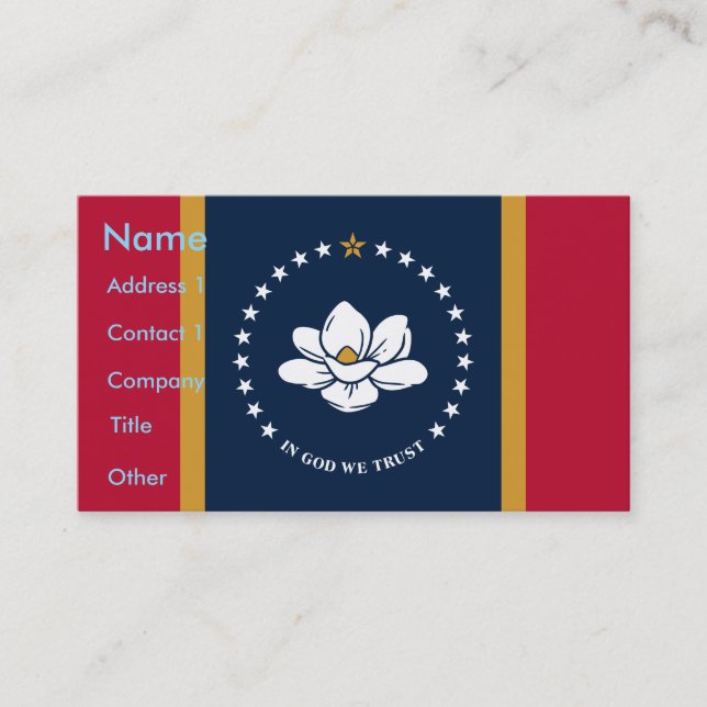 Tarjeta De Visita Business Card with Flag of Mississippi State, USA (Anverso)