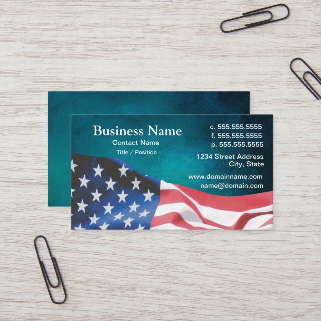 Tarjeta De Visita business card with waving American flag 26b (Anverso/Reverso In Situ)