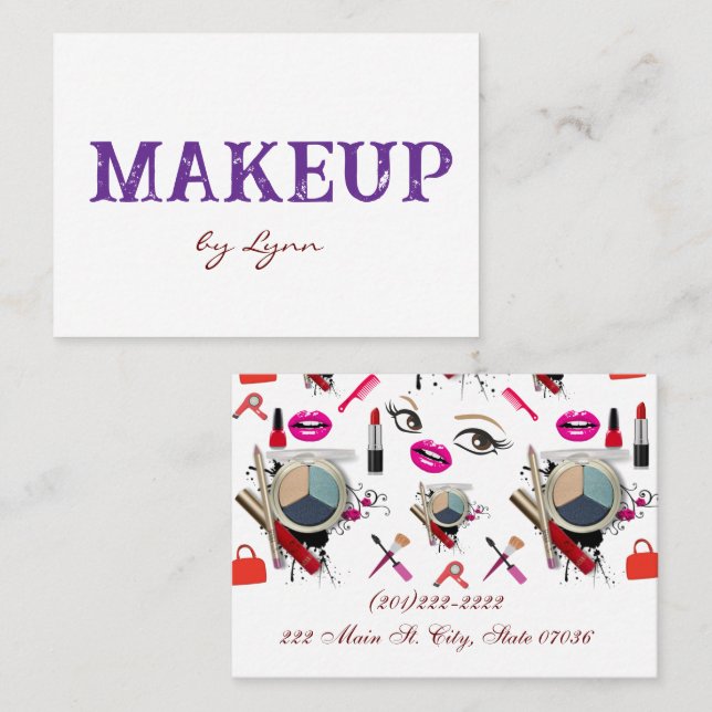 Tarjeta De Visita Business Cards, Makeup Purple White Business Cards (Anverso / Reverso)