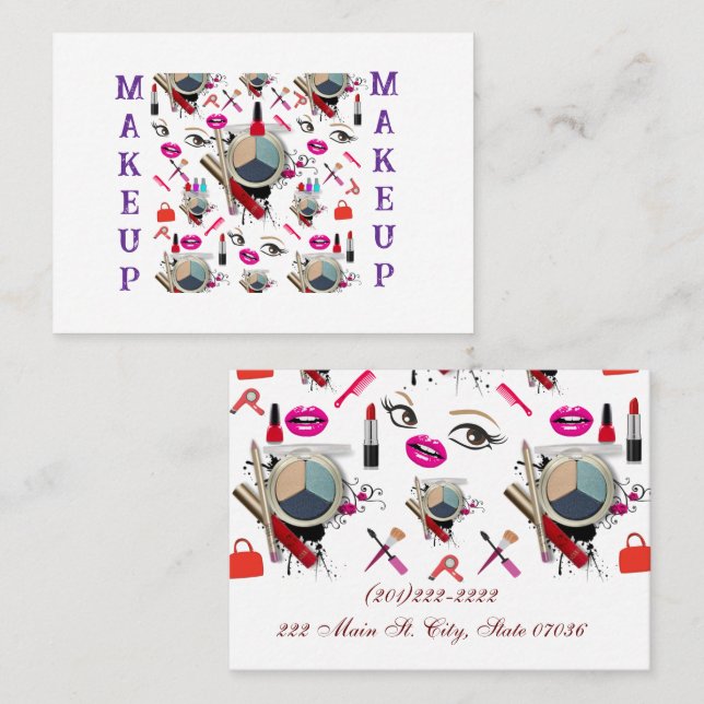 Tarjeta De Visita Business Cards, Makeup Purple White Business Cards (Anverso / Reverso)