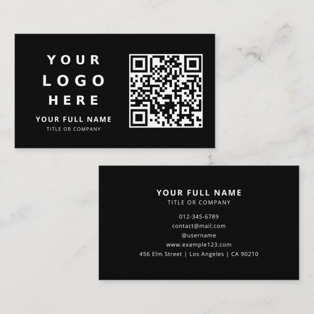 Tarjeta De Visita Business Logo And Qr Code Simple Minimalist Black (Anverso / Reverso)