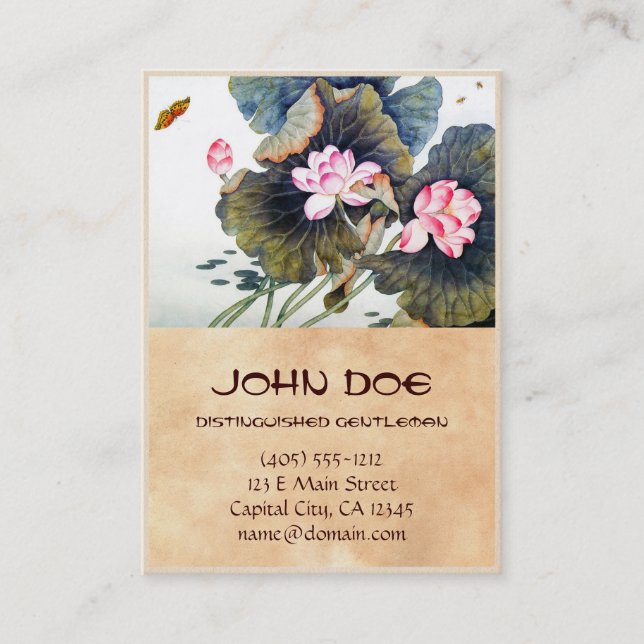 Tarjeta De Visita Butterf hermoso chino oriental fresco de la hoja (Anverso)