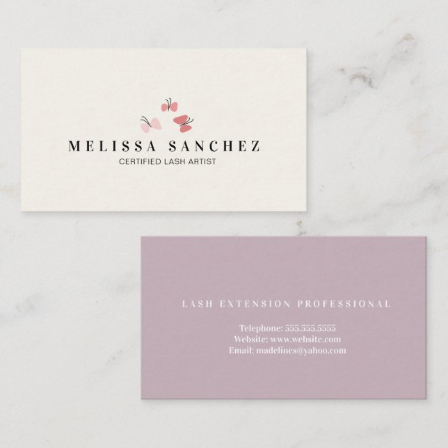 Tarjeta De Visita Butterflies Beauty Eyelashes Salon Business Card (Anverso / Reverso)