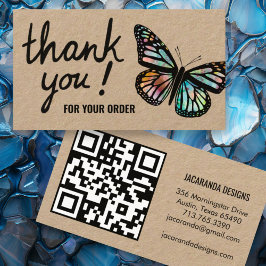 Tarjeta De Visita Butterflies Gracias por su pedido QR Code Kraft