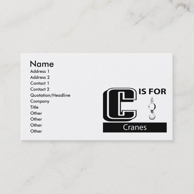Tarjeta De Visita C está para las grúas (Anverso)