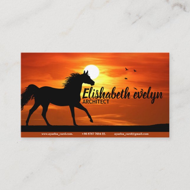Tarjeta De Visita Caballo al atardecer Silhouette (Anverso)