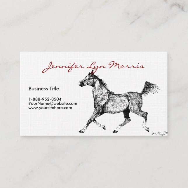 Tarjeta De Visita Caballo árabe blanco y negro (Anverso)