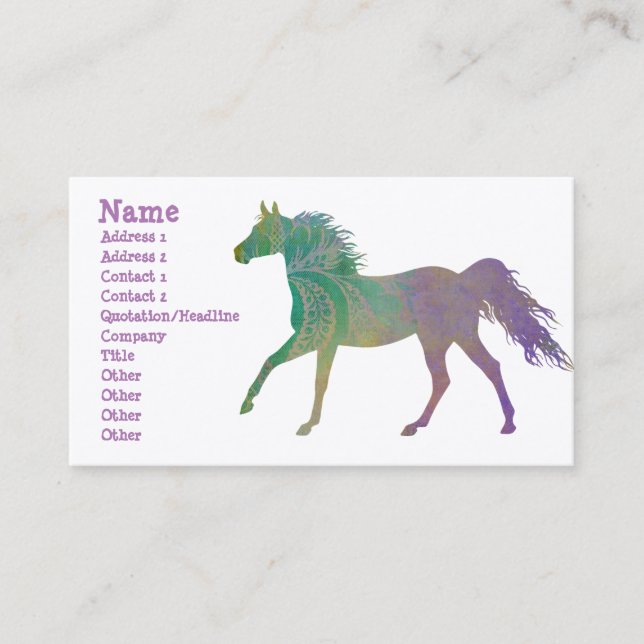 Tarjeta De Visita Caballo artístico en morado (Anverso)