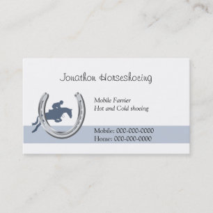 Tarjeta De Visita Caballo azul que salta a través de una herradura