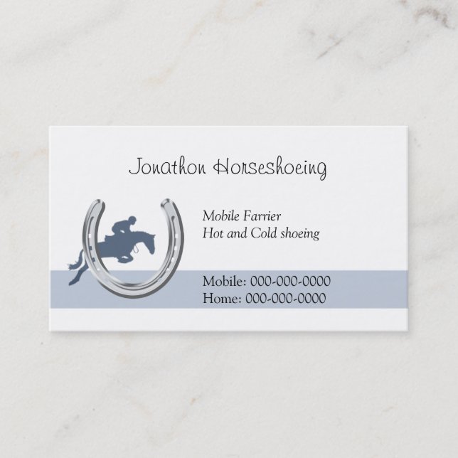 Tarjeta De Visita Caballo azul que salta a través de una herradura (Anverso)