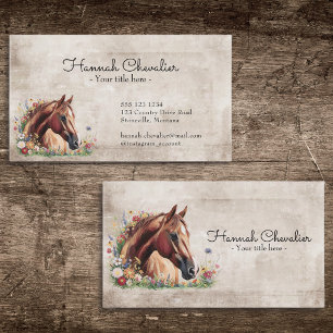 Tarjeta De Visita caballo con flor silvestre, ecuestre campestre