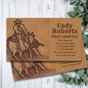 Tarjeta De Visita Caballo de cuero occidental Riding Rodeo Cowboy