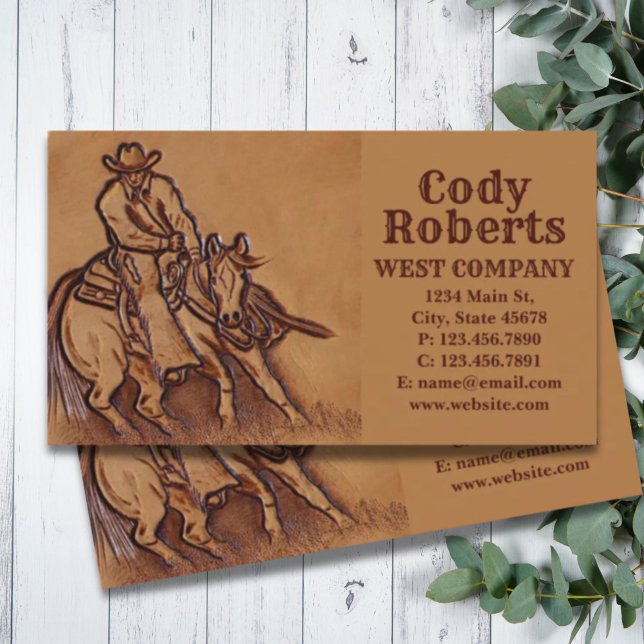 Tarjeta De Visita Caballo de cuero occidental Riding Rodeo Cowboy (Western leather horseback Riding Rodeo Cowboy Business Card)