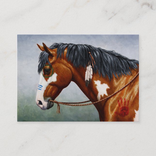 Tarjeta De Visita Caballo de Guerra de Pinto de la Bahía Nativa Amer (Anverso)