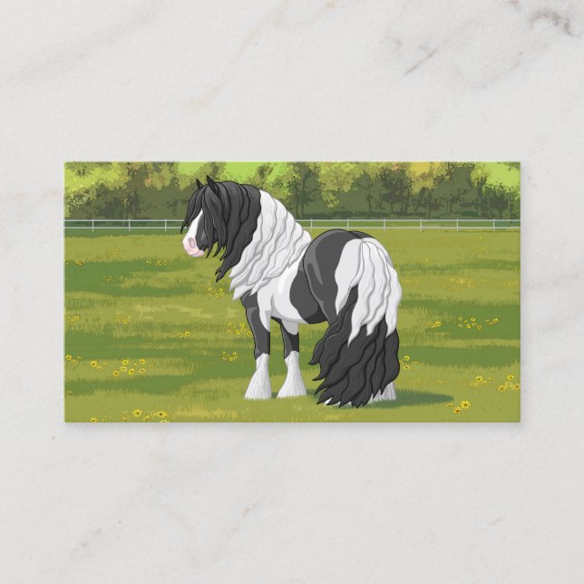 Tarjeta De Visita Caballo de Vanner de Black Pinto Piebald Gypsy (Anverso)
