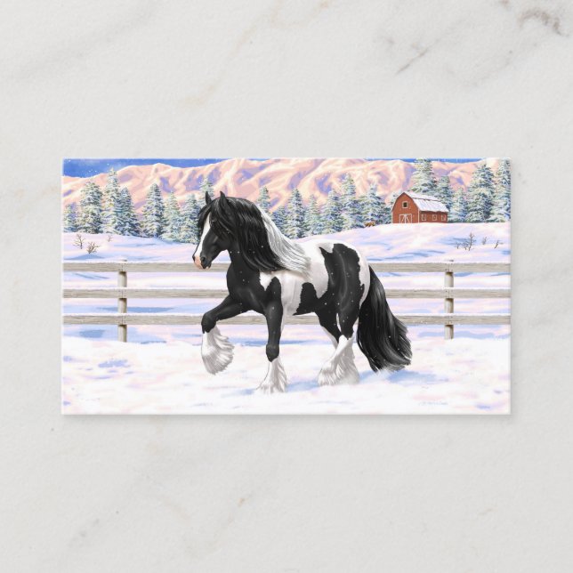 Tarjeta De Visita Caballo de Vanner de Black Pinto Piebald Gypsy (Anverso)