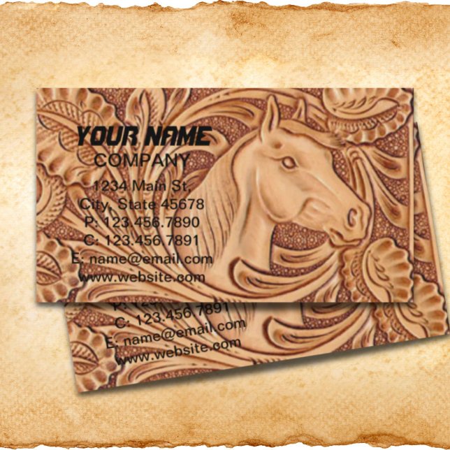 Tarjeta De Visita caballo ecuestre rústico de cuero de campo occiden (rustic western country leather equestrian horse business card)