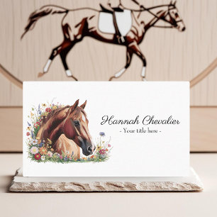 Tarjeta De Visita caballo elegante con ecuestre de flores silvestres