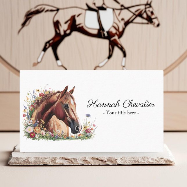Tarjeta De Visita caballo elegante con ecuestre de flores silvestres (Subido por el creador)