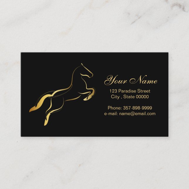 Tarjeta De Visita Caballo elegante en color oro (Anverso)