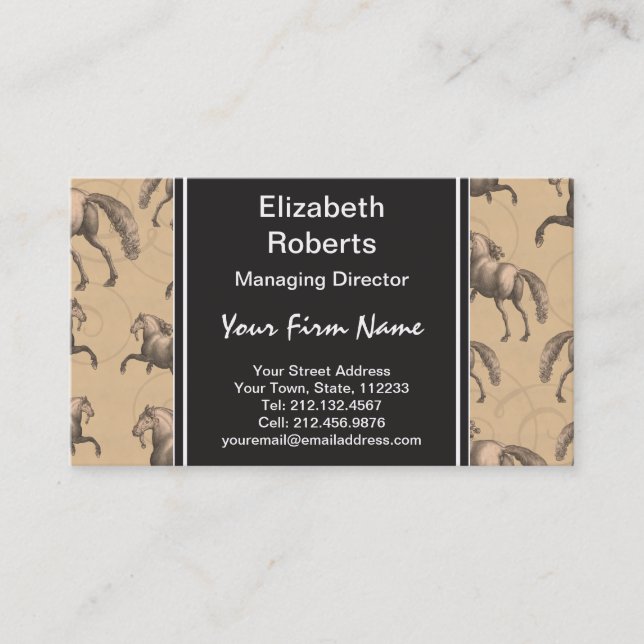 Tarjeta De Visita Caballo español galopante elegante (Anverso)