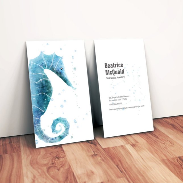 Tarjeta De Visita Caballo marino náutico (A beautiful hand painted sea horse - ideal for a business that's near or on the ocean.)