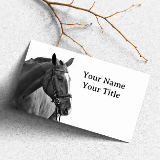 Tarjeta De Visita Caballo moderno ecuestre blanco y negro
