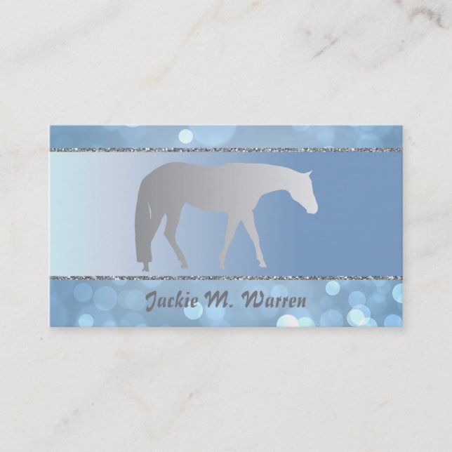 Tarjeta De Visita Caballo occidental de plata del placer en Brokeh (Anverso)