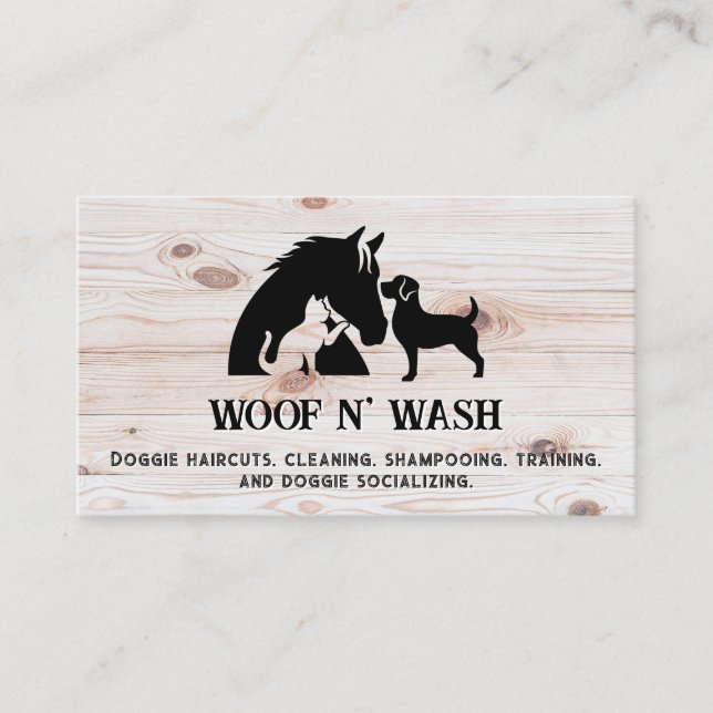 Tarjeta De Visita Caballo Perro Gato | Grano de Madera (Anverso)