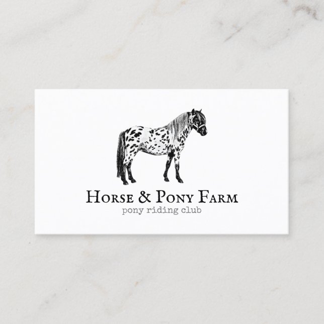 Tarjeta De Visita Caballo Poni Blanco Negro (Anverso)