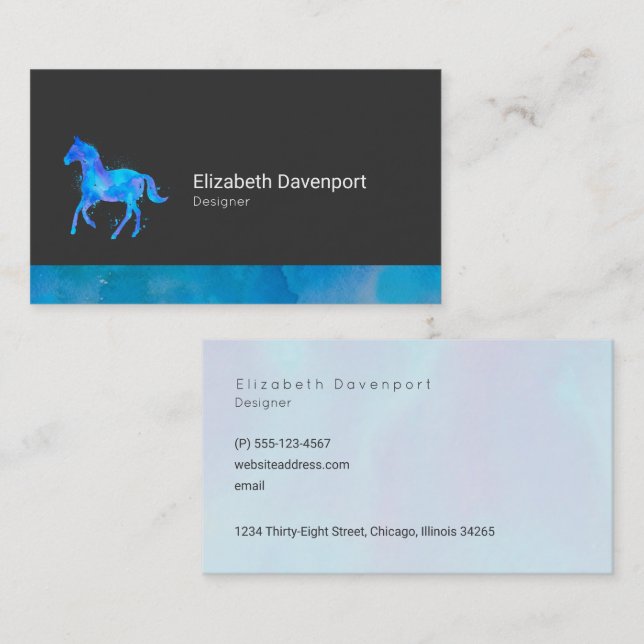 Tarjeta De Visita Caballo salvaje en audacia azul y púrpura (Anverso / Reverso)