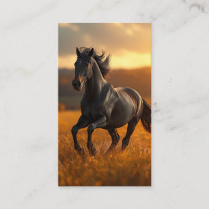 Tarjeta De Visita Caballo Semental Negro Majestuoso Paisaje Atardece
