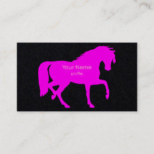 Tarjeta De Visita caballo trotón rosa neón sobre fondo negro