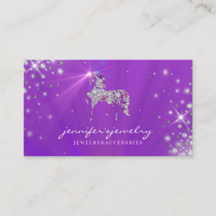 Tarjeta De Visita Caballo unicornio brilla joyero diamante púrpura