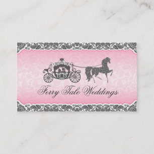 Tarjeta De Visita Caballo Y Carrito Boda Rosado Y Negro