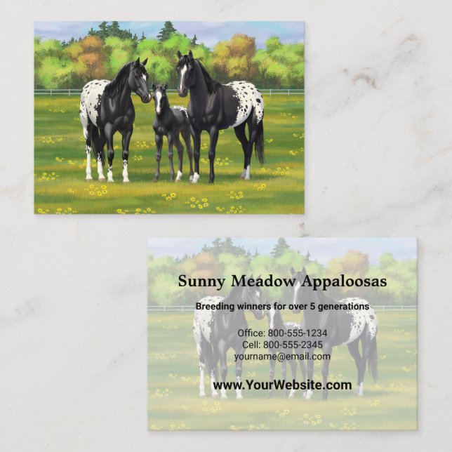 Tarjeta De Visita Caballos Appaloosa Negros En Pastel De Verano (Anverso / Reverso)