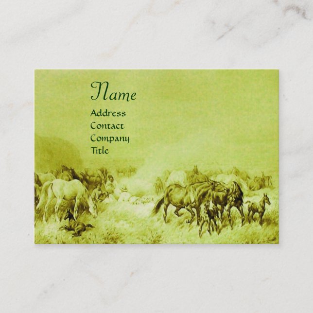 Tarjeta De Visita CABALLOS COSECHANDO verde (Anverso)