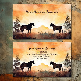 Tarjeta De Visita Caballos de acuarela en campo | Hermoso caballo